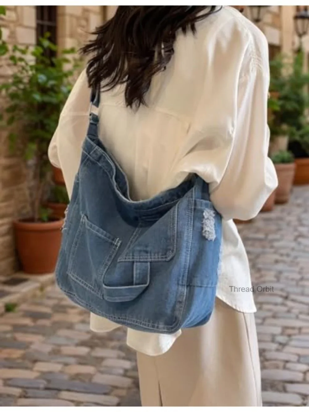 Denim Hobo Bag Crossbody Purse Casual Tote Adjustable Strap Multi Pocket